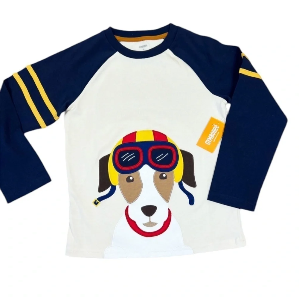 Lot of 2 Gymboree Boys 6 Embroidered Raglan Shirts Long Sleeve Pilot Dog Bear